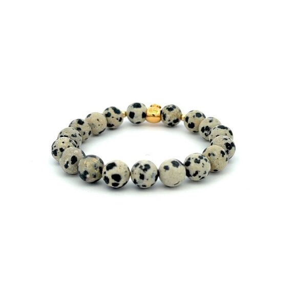 18K Gold Money Bag Lucky Charm Beads Bracelet Gemstones Dalmatian Jasper 8mm - Picture 10 of 15